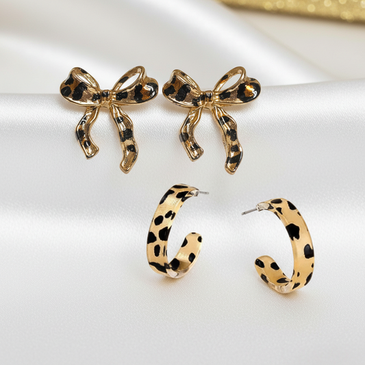 Leopard Print Bow & Hoop Earrings Bundle