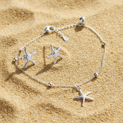 Silver Tide Starfish Earrings & Coastal Starfish Bracelet Set