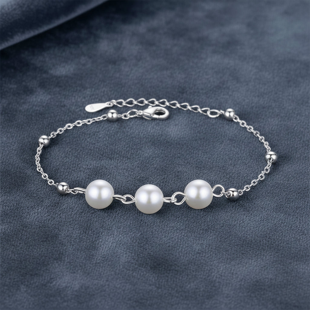 Silver Pearl Bracelet on grey