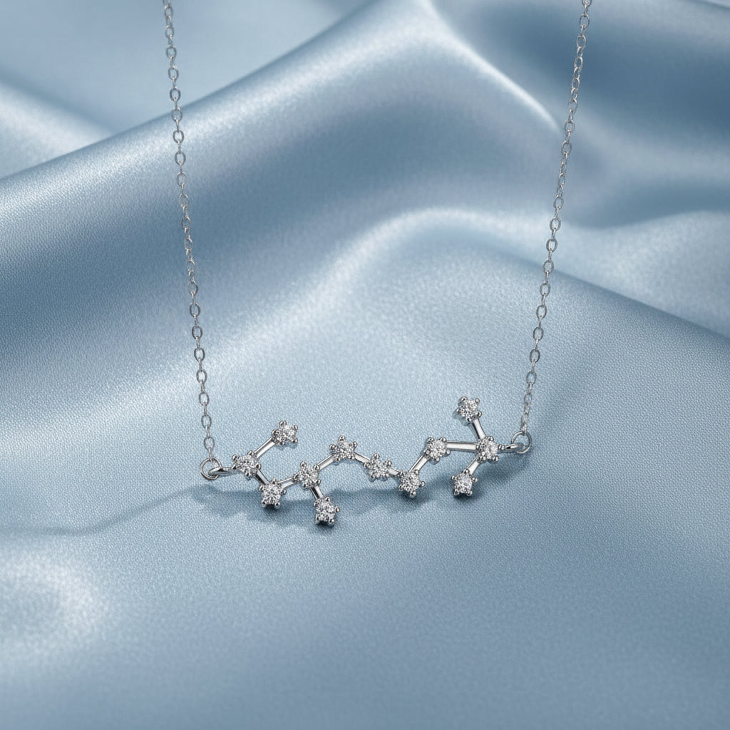 Silver Scorpio Zodiac Necklace on a light gray background