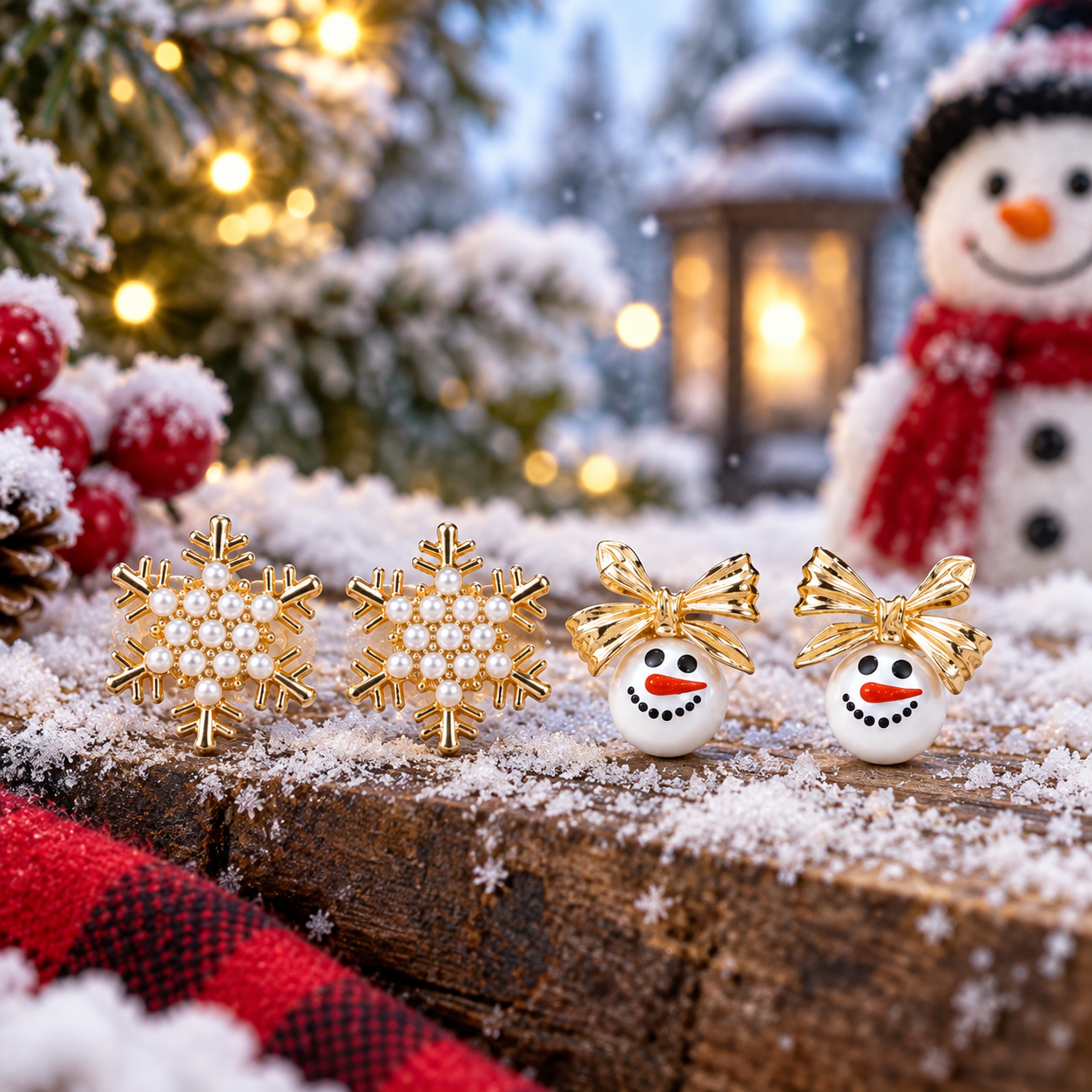 Snowflake & Snowman Earrings Bundle snow scene