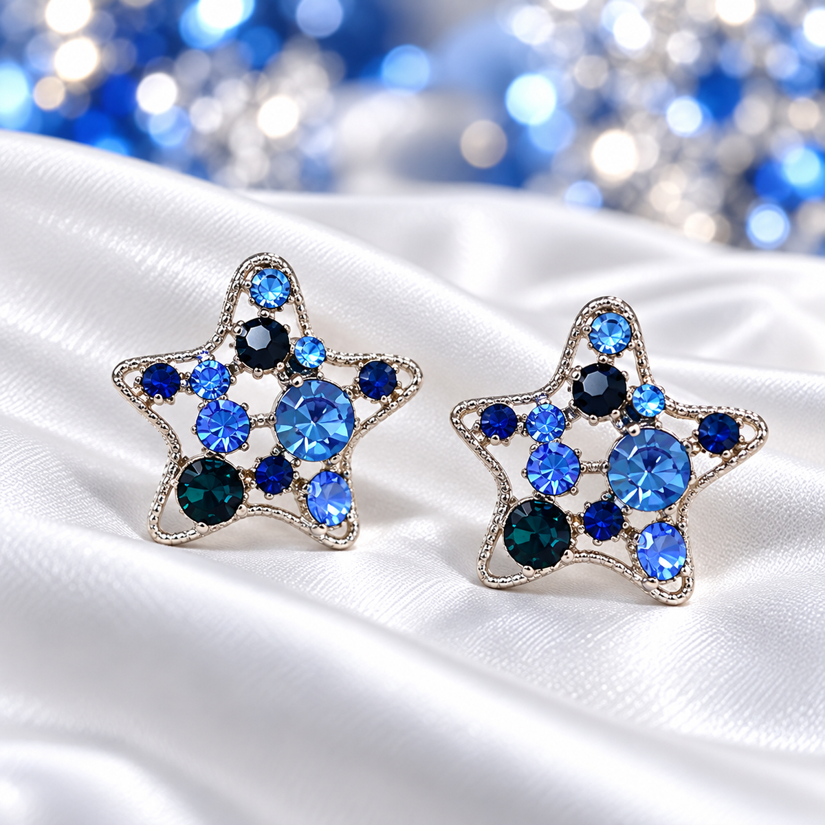 Blue Crystal Star Earrings