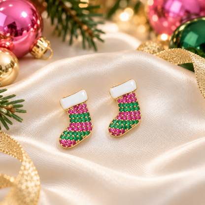 Pink & Green Pavé Stocking Earrings