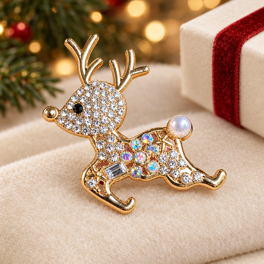 Sparkling Pavé Reindeer Pin with gift box