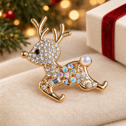 Sparkling Pavé Reindeer Pin with gift box
