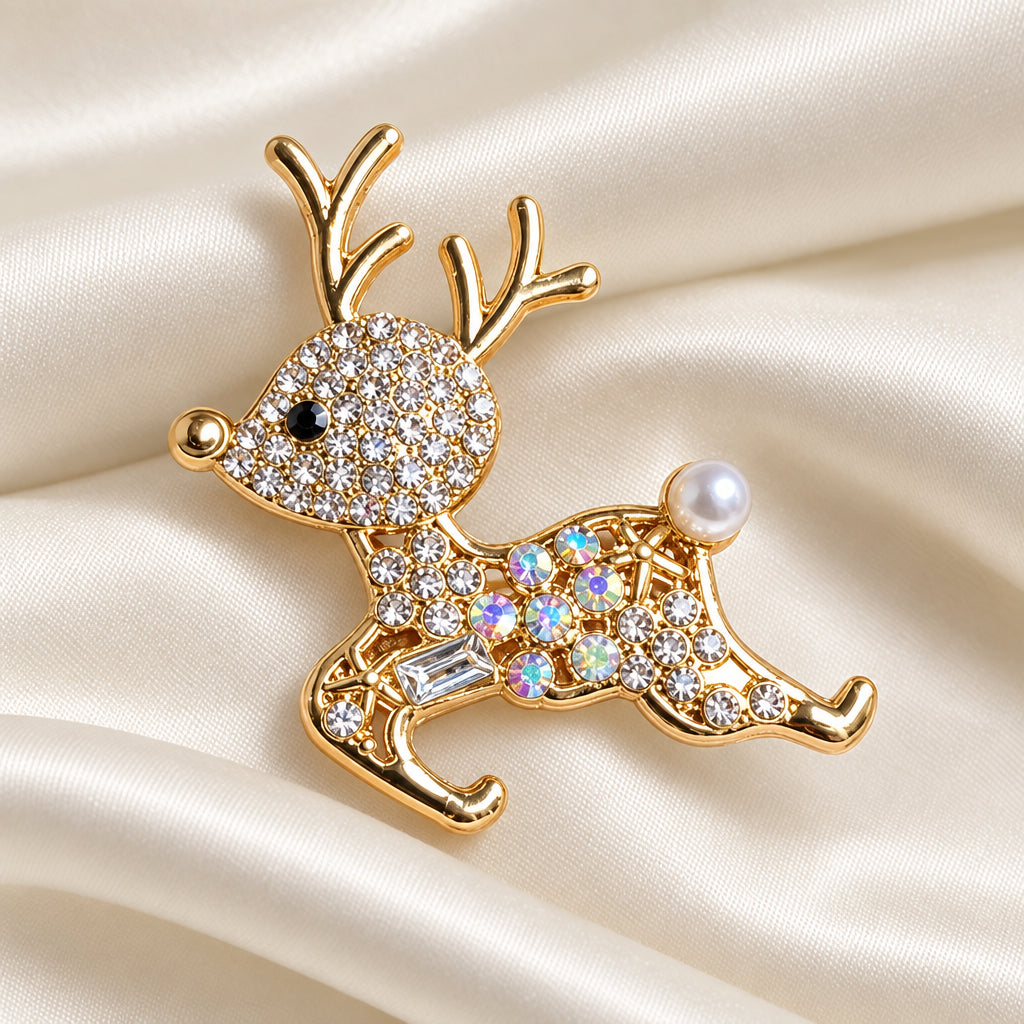 Sparkling Pavé Reindeer Pin on satin