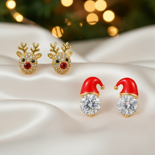 Rudolph Reindeer and Starlit Santa Earring Bundle displayed together