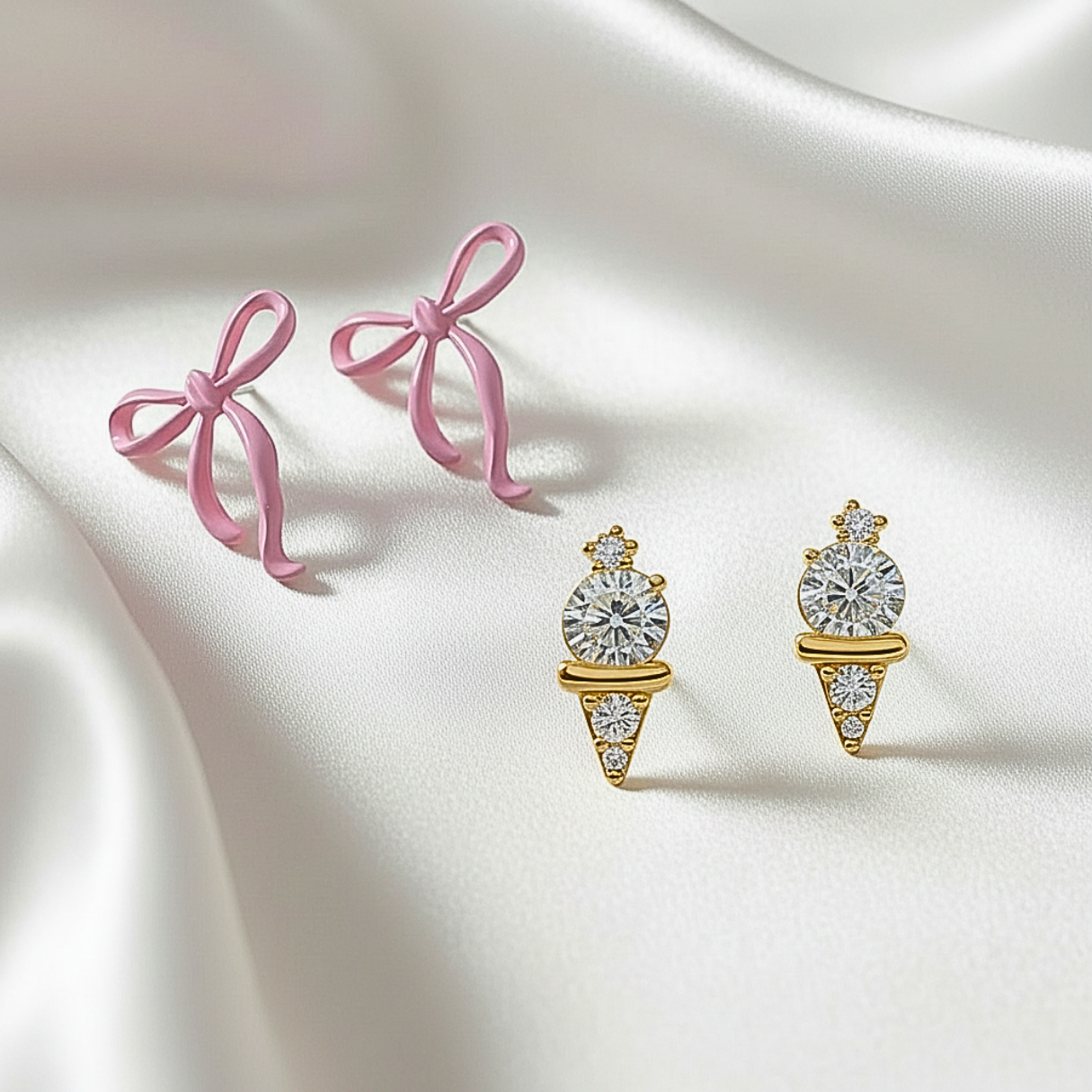 Pink Bow & Mini Gold Ice Cream Earrings Bundle
