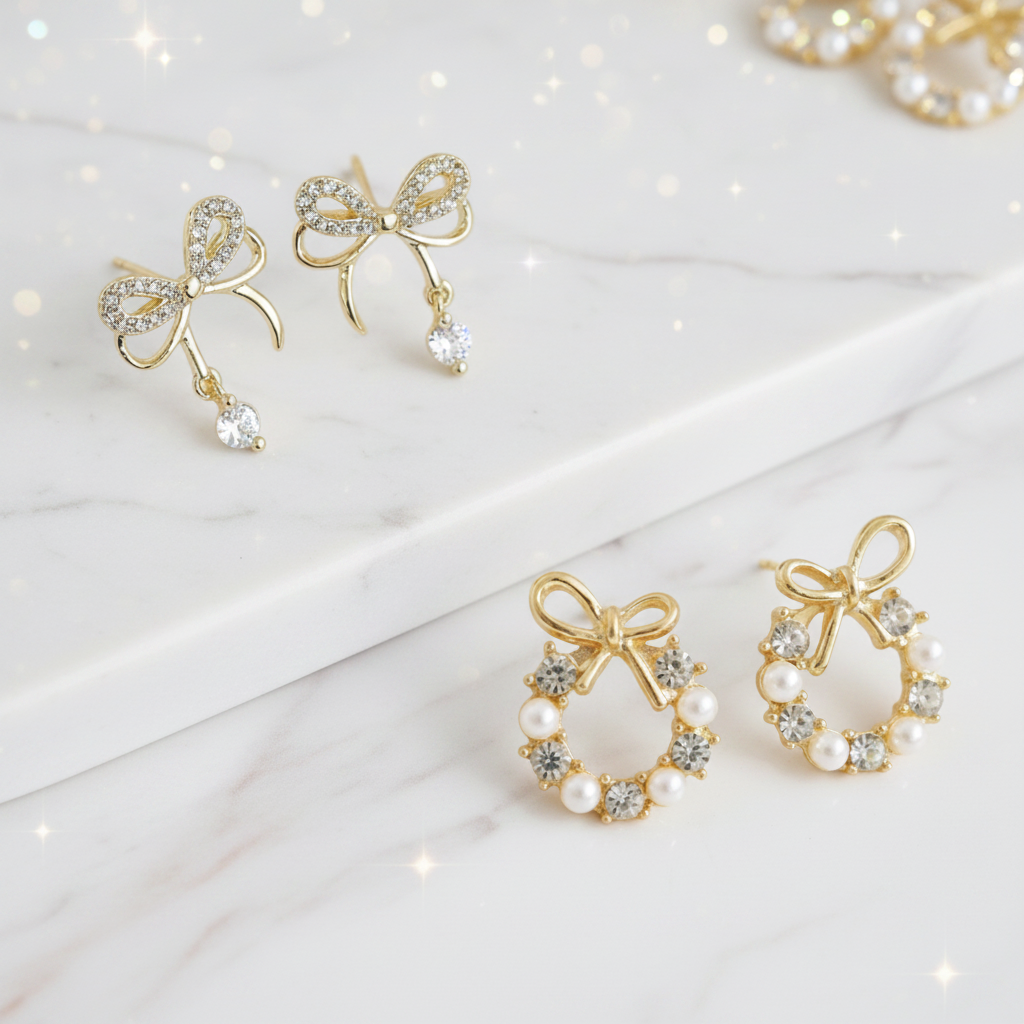Gold Crystal Bow Earrings Bundle