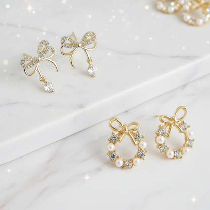 Gold Crystal Bow Earrings Bundle