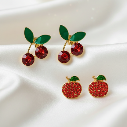 Cherry & Pavé Apple Earrings Bundle