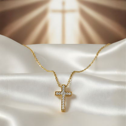 Gold Zirconia Mini Cross Necklace