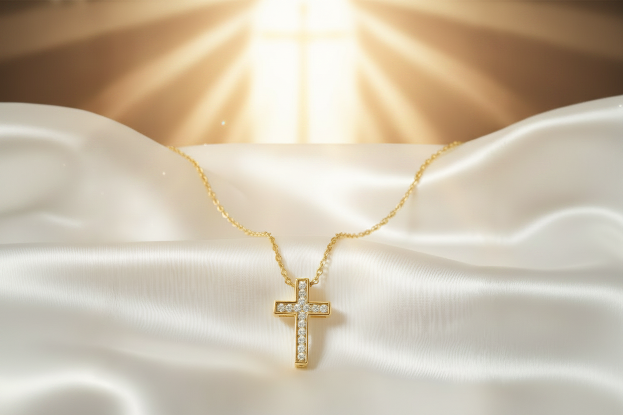 Gold Zirconia Mini Cross Necklace