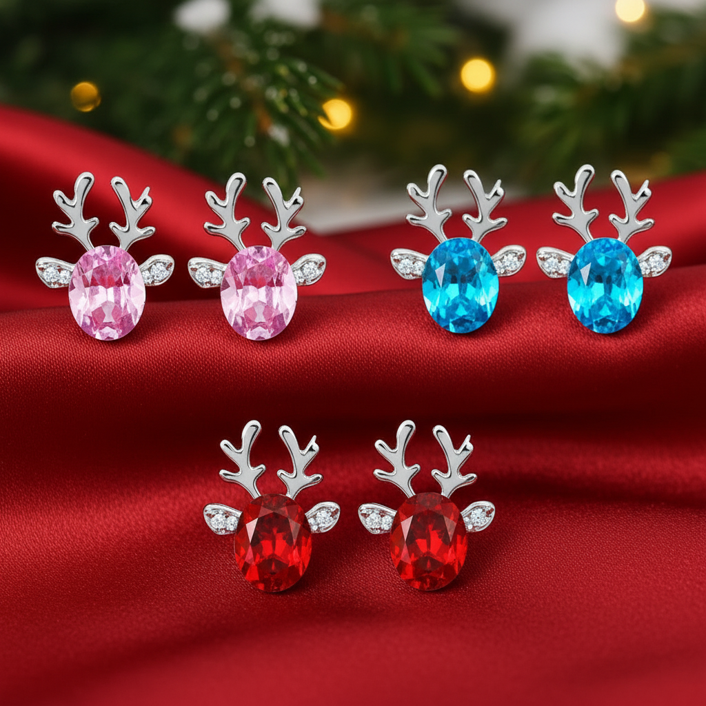 Crystal Blue Reindeer Earrings