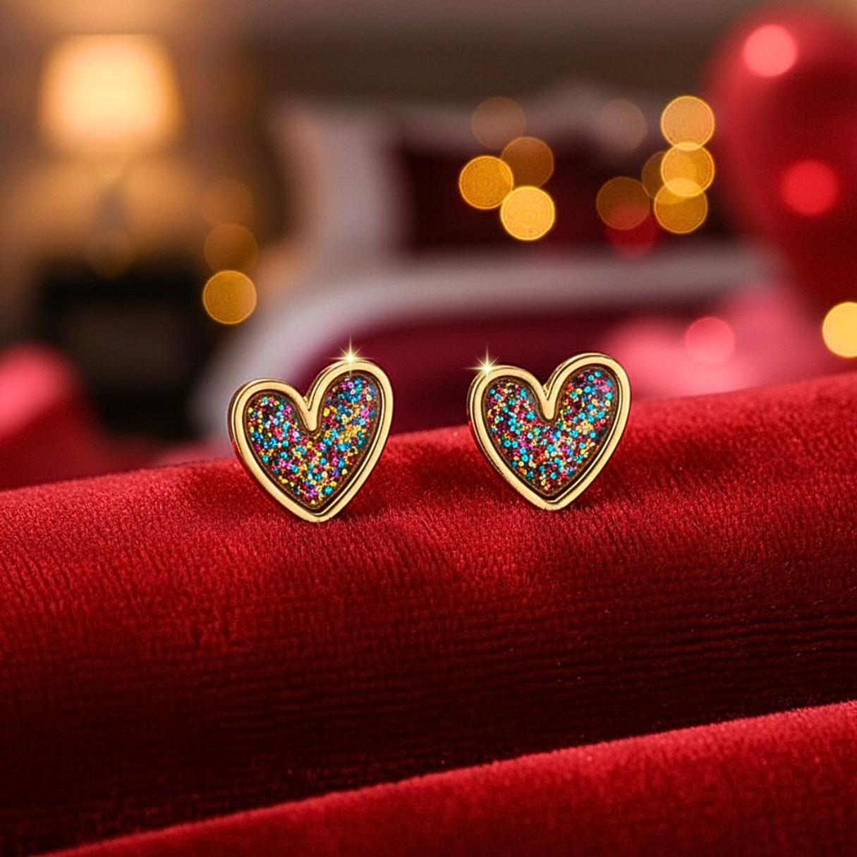 Confetti Glitter & Purple Gold Dust Heart Earrings Bundle