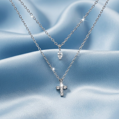 Sparkling Cross Earrings & Layered Cross Necklace Bundle