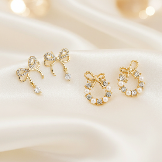 Gold Crystal Bow Earrings Bundle