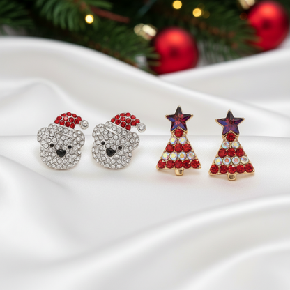 Polar Bear & Red Christmas Tree Pavé Earrings Bundle
