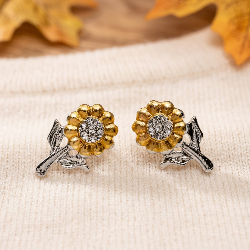 Sunflower Sparkle Earrings on sweater