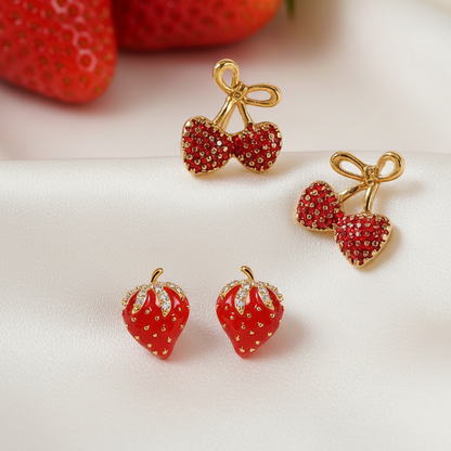Sweet Strawberry Earrings Bundle on a white background