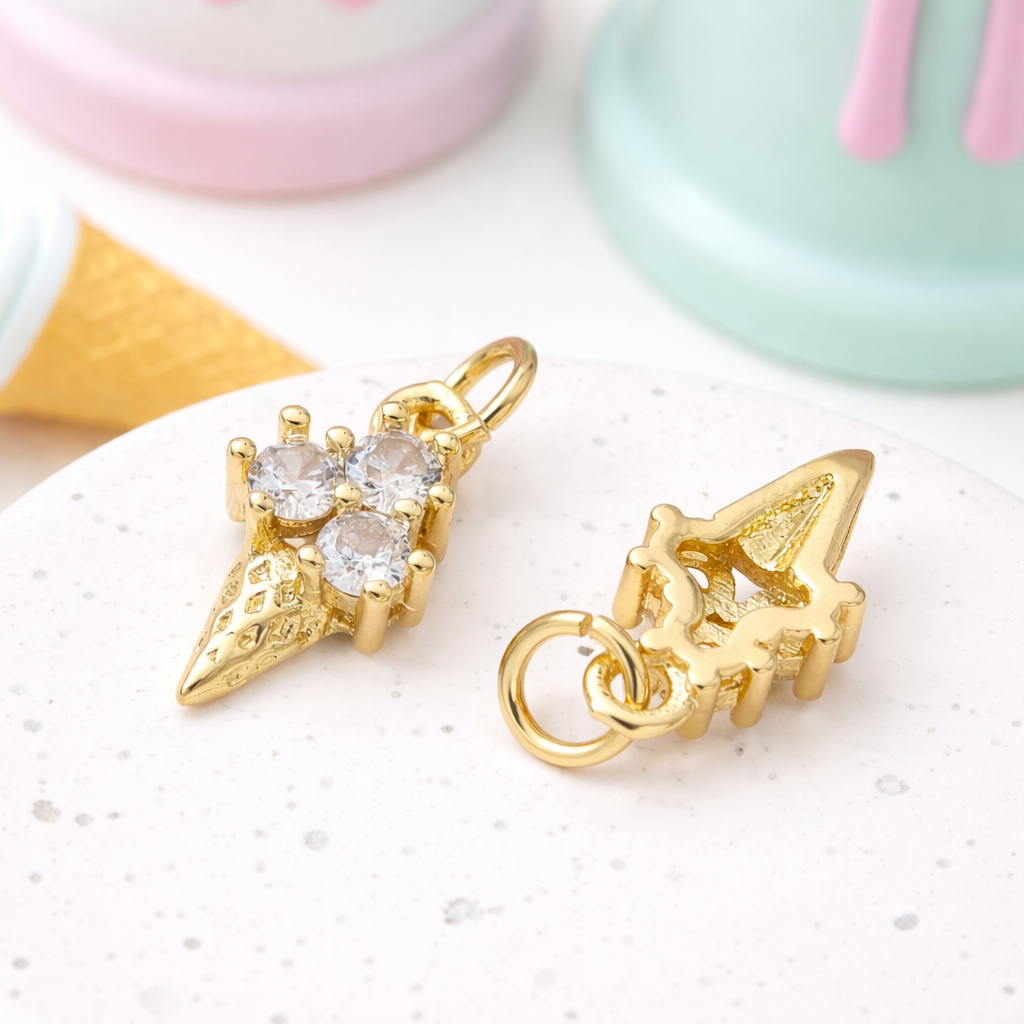 Triple Scoop Ice Cream Cone Charm front and back view