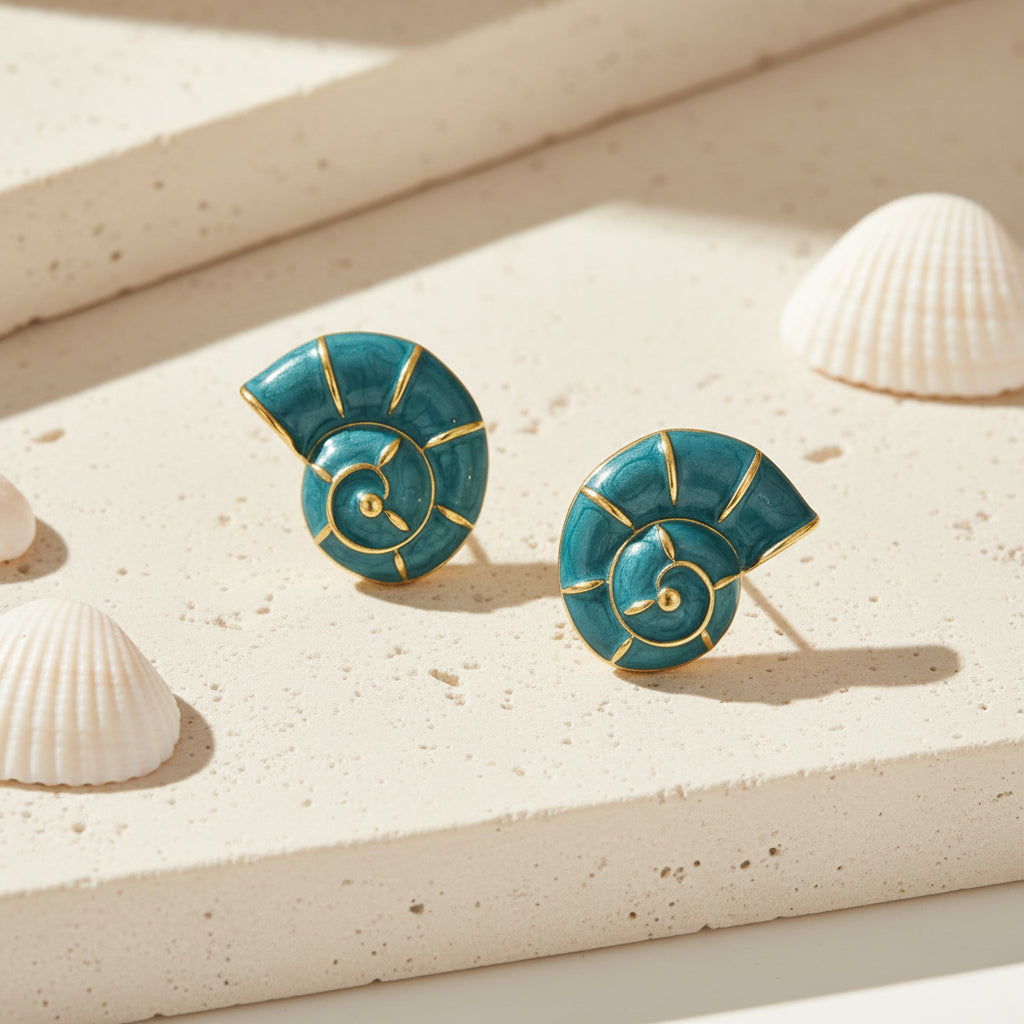 Turquoise Nautilus Shell Earrings with shells