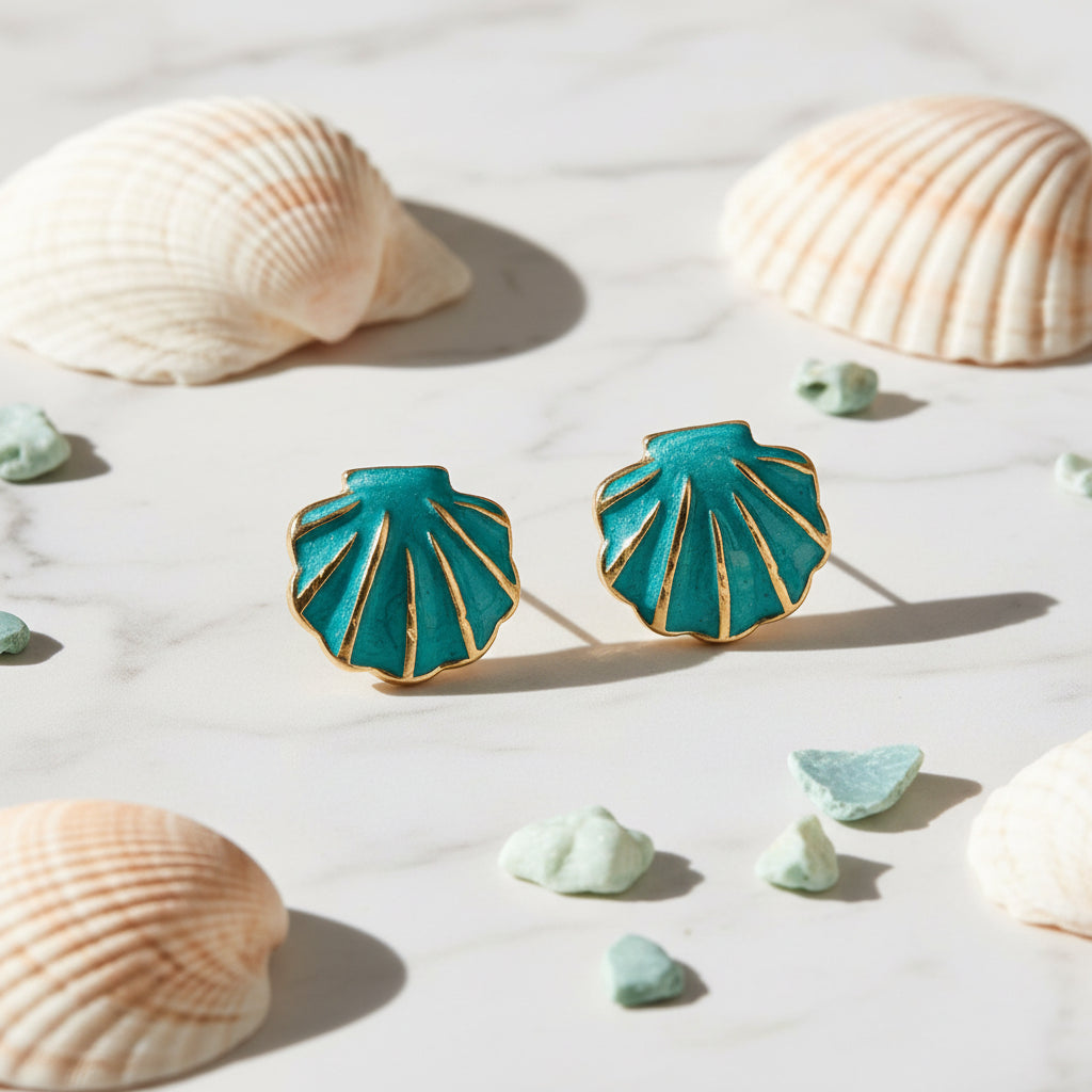Turquoise Seashell Earrings with shells