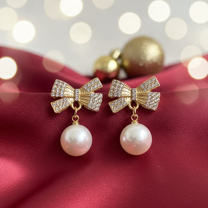 White Ornament Pavé Bow Earrings