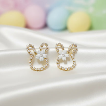 White Pearl Bunny Blossom Earrings
