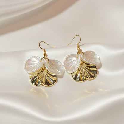 White and Gold Seashell Drop Earrings