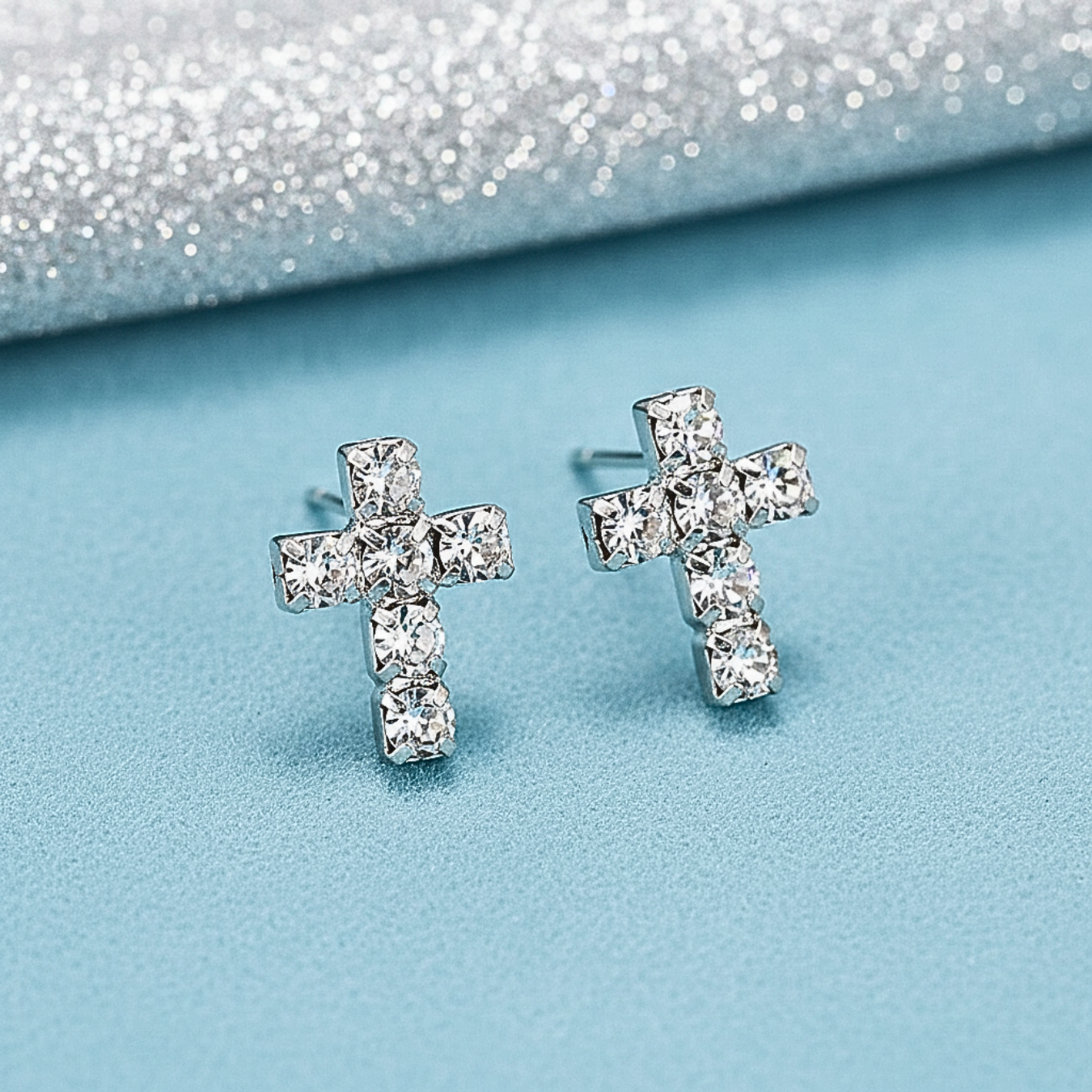 Sparkling Cross Earrings & Layered Cross Necklace Bundle