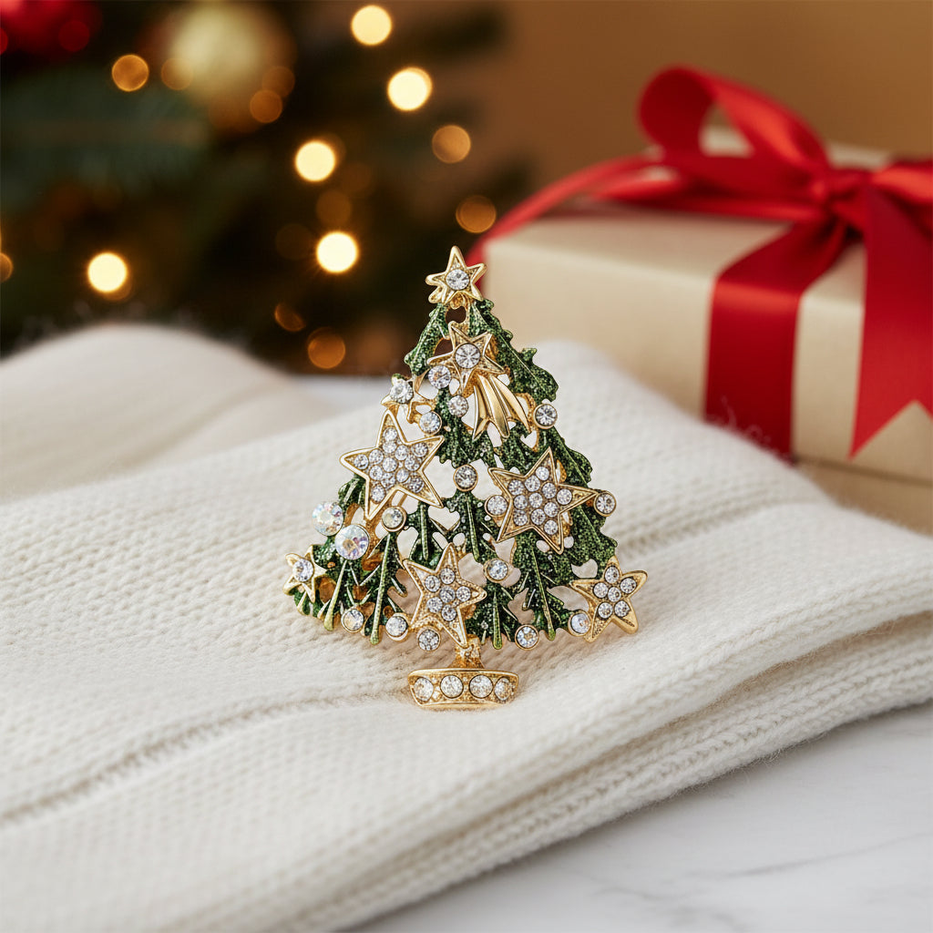 Golden Star Christmas Tree Pin