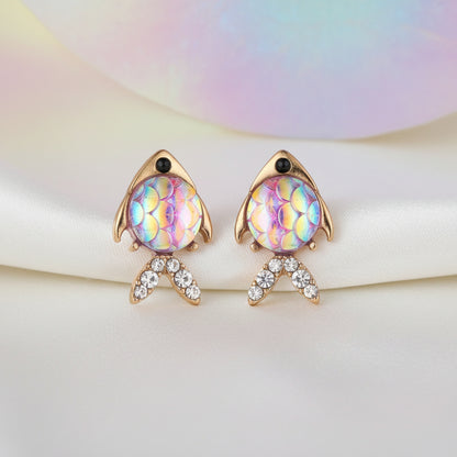 Gold Opalescent Fish Earrings