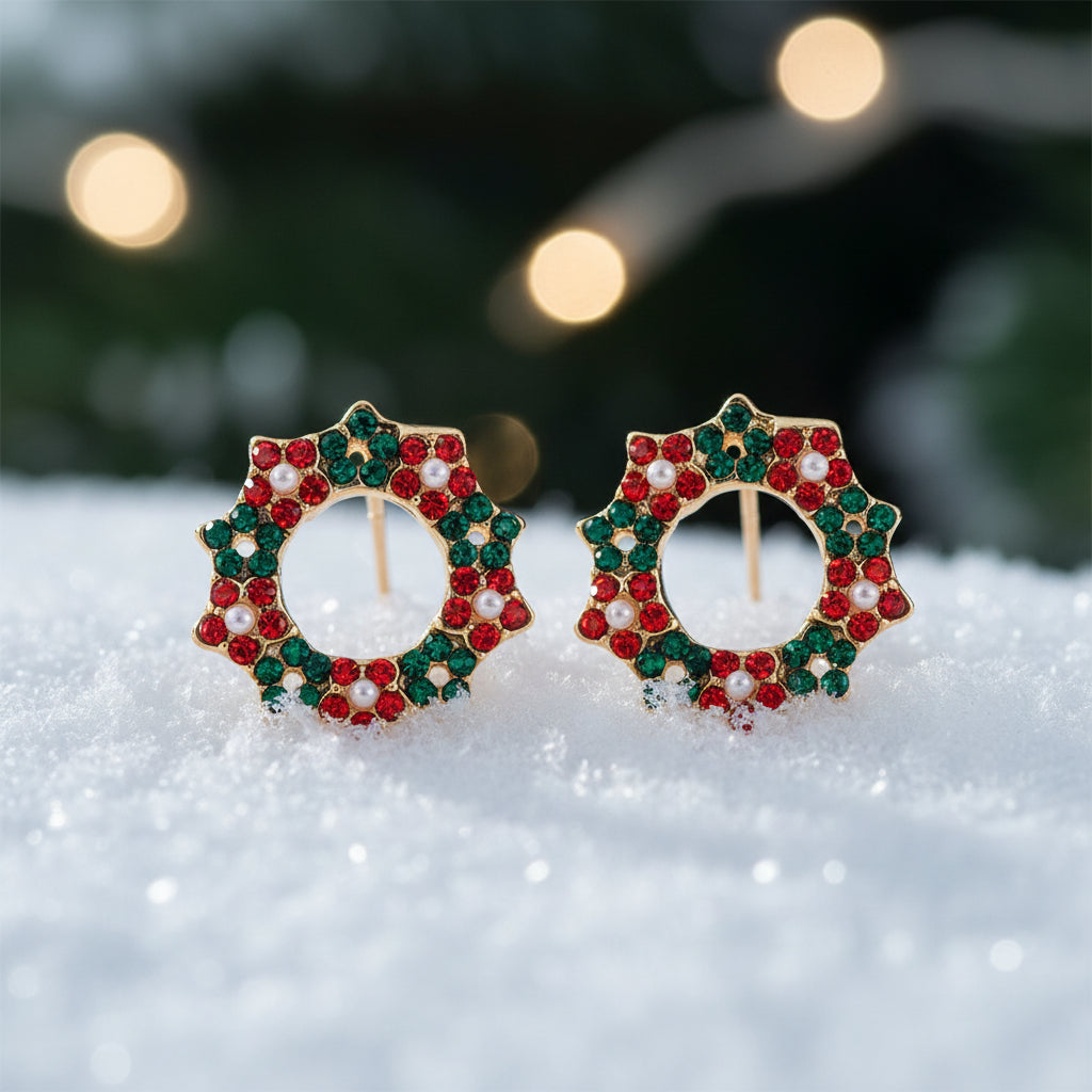 Pavé Christmas Wreath Earrings