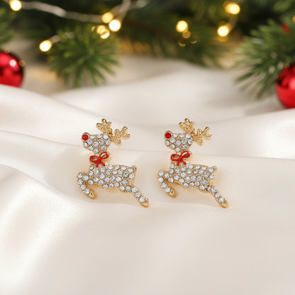 Flying Red-Nosed Reindeer Pavé Earrings