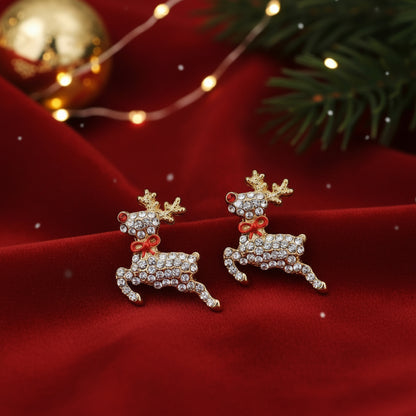 Flying Red-Nosed Reindeer Pavé Earrings