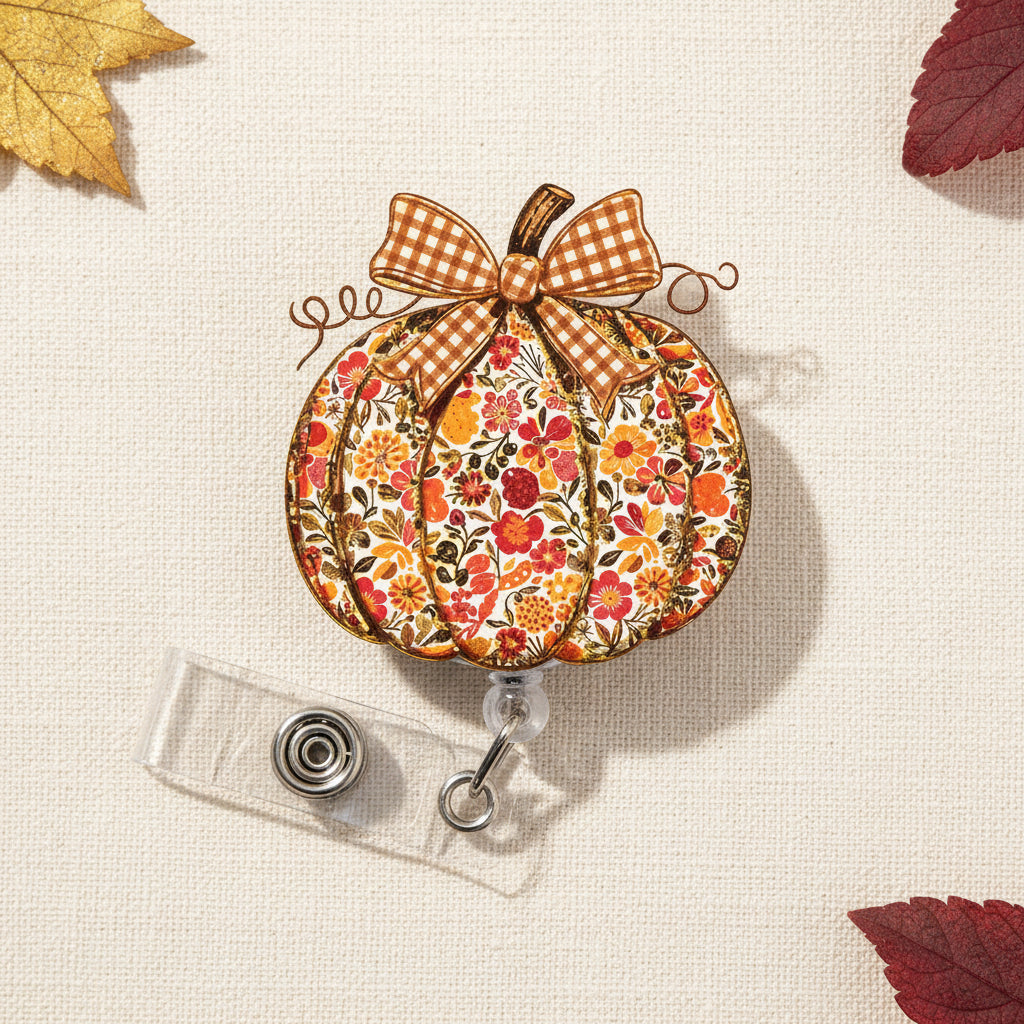 Autumn Floral Pumpkin Badge Reel
