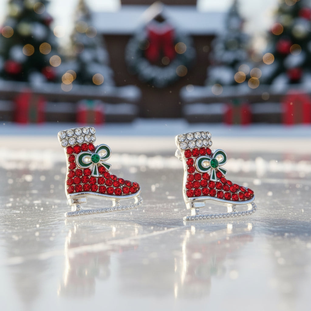 Red Pavé Ice Skate Earrings