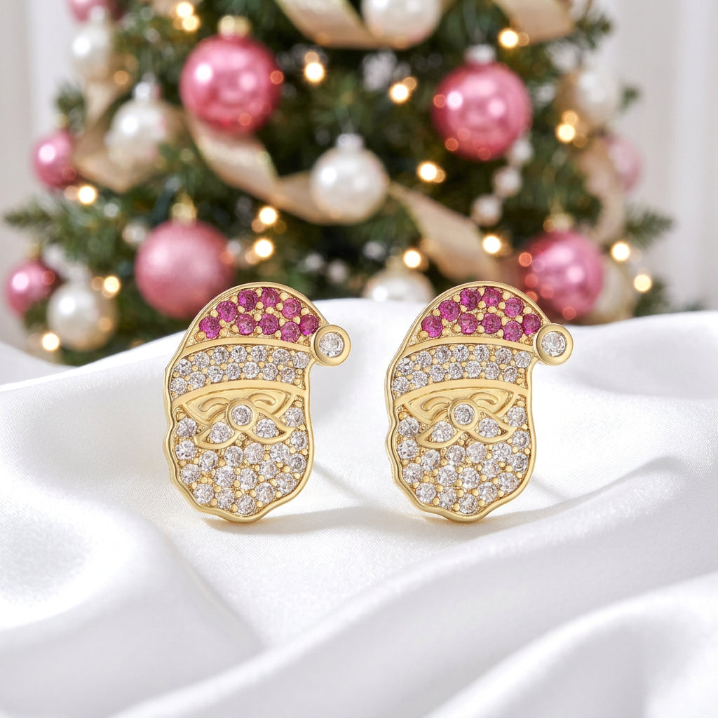Pink Hat Pavé Santa Earrings