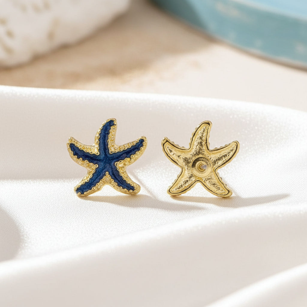 Ocean Blue Starfish Earrings on a white background