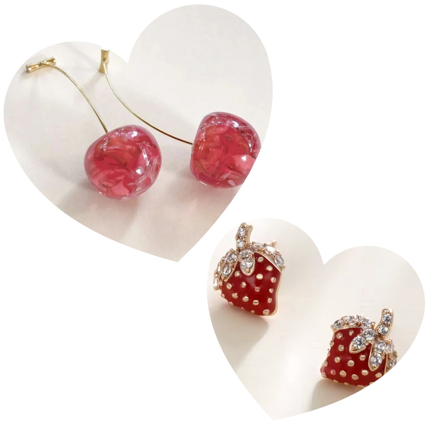 Pink Cherry and Zircon Strawberry Earrings Bundle