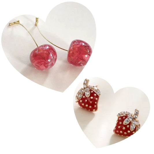 Pink Cherry and Zircon Strawberry Earrings Bundle