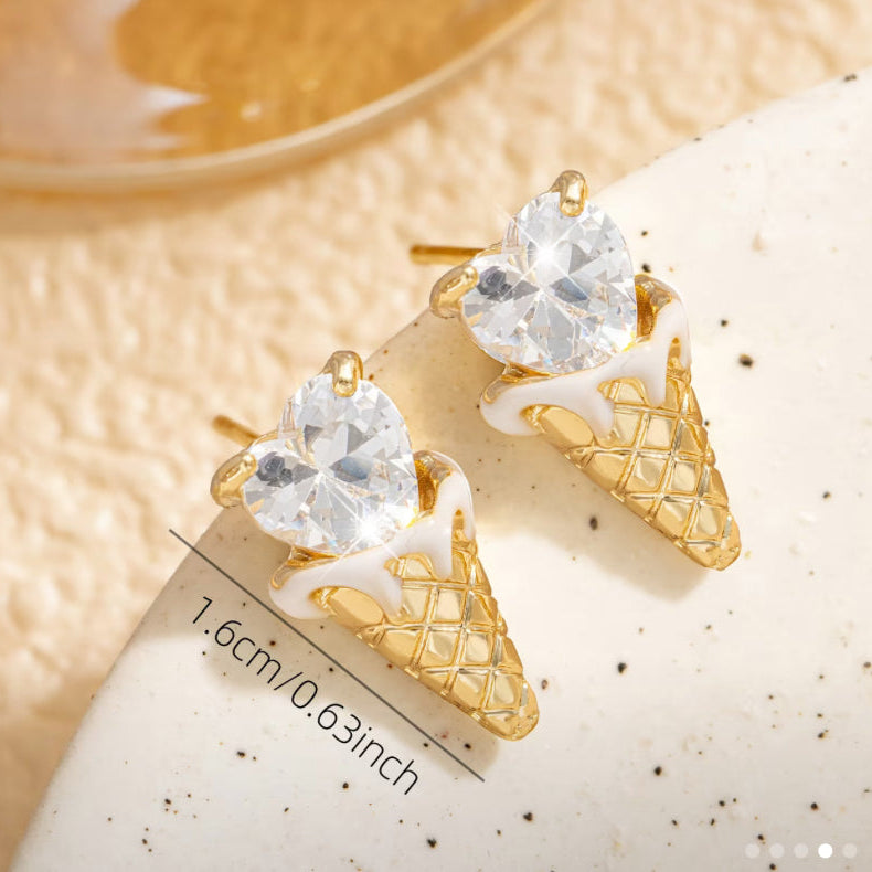Crystal Heart Ice Cream Cone Earrings