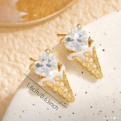 Crystal Heart Ice Cream Cone Earrings