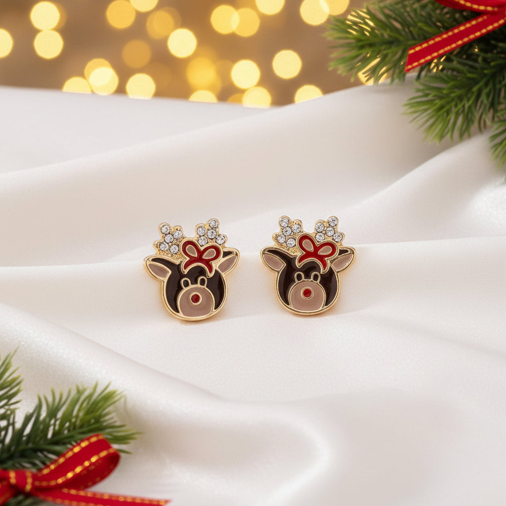Crystal Reindeer Bow Earrings