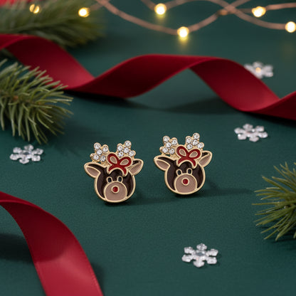 Crystal Reindeer Bow Earrings