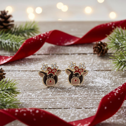 Crystal Reindeer Bow Earrings