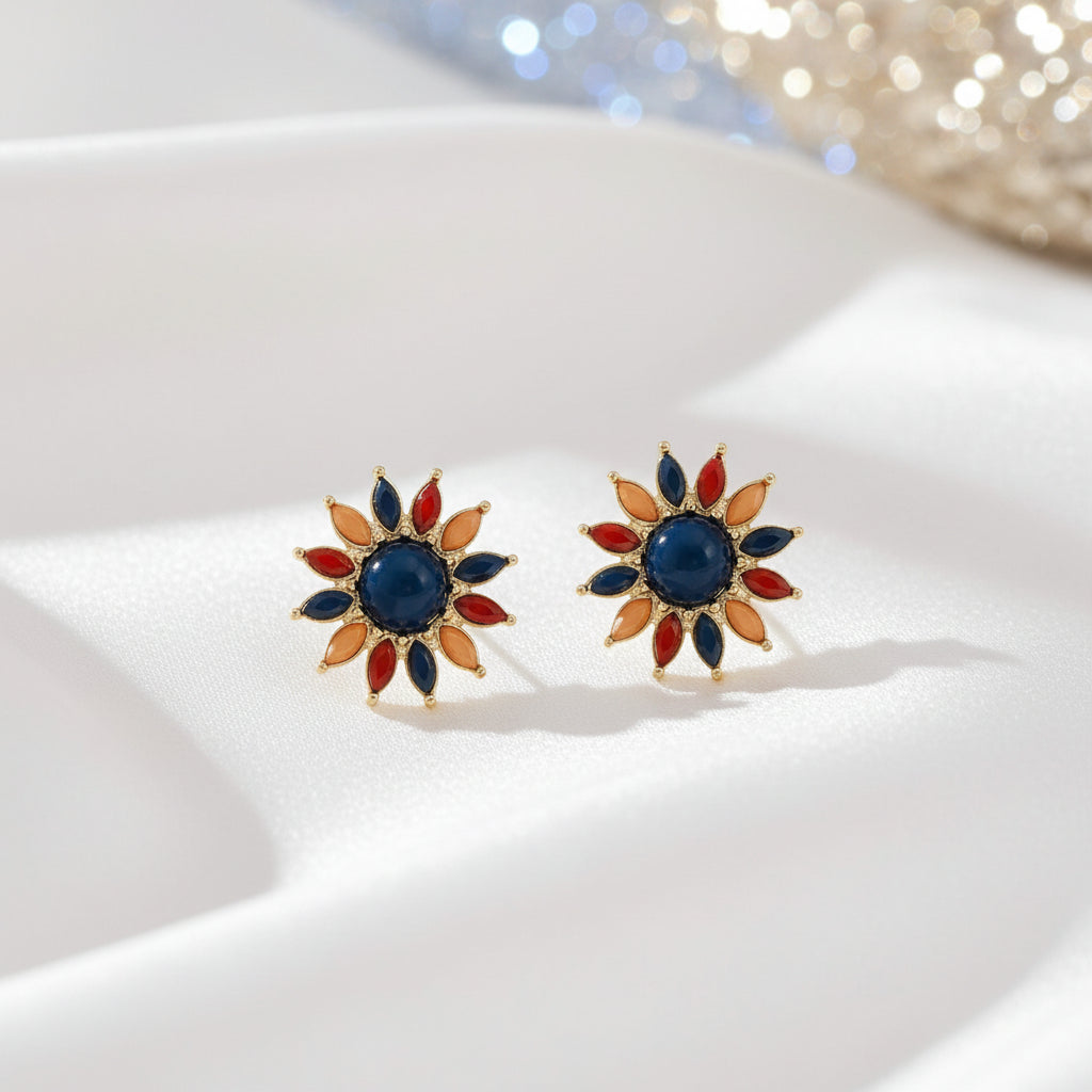 Multicolor Petal Flower Earrings on a white background