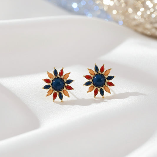 Multicolor Petal Flower Earrings on a white background