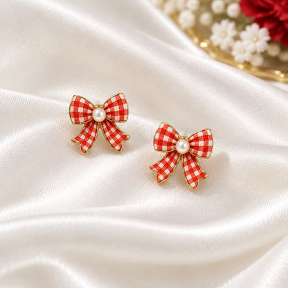 Red Gingham Bow Earrings
